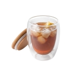 Verre en verre à double paroi avec couvercle de 350 ml Vacuum Medium couleur bois clair
