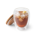 Verre en verre à double paroi avec couvercle de 350 ml Vacuum Medium couleur bois clair