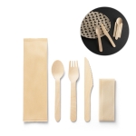 Lot de couverts jetables en bois avec serviette Complete vue d'ambiance