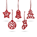 Set de 5 décorations de Noël en feutre rouge à accrocher Noël vue d'ambiance