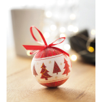 Boule de Noël avec finition perlée et boîte décorée Snowy couleur rouge troisième vue d'ambiance