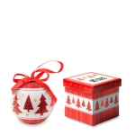 Boule de Noël avec finition perlée et boîte décorée Snowy couleur rouge vue avec zone d'impression