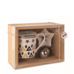 Set tasse, filtre pour thé et assiette en forme d'étoile 320ml Tea Box couleur bois vue avec zone d'impression
