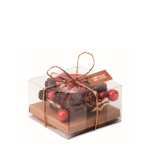 Bougeoir en verre avec couronne de Noël PineTree couleur rouge vue avec zone d'impression