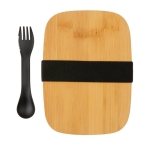 Lunch box en acier avec couvercle en bois et couverts 900 ml Bamboo couleur argenté troisième vue