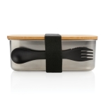 Lunch box en acier avec couvercle en bois et couverts 900 ml Bamboo couleur argenté cinquième vue
