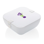 Lunch box carré en plastique avec fermeture en silicone 2,4 L Breaky couleur blanc vue avec logo