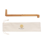 Support pour PC et tablette en bambou en pochette individuelle Bamboo couleur bois vue avec logo