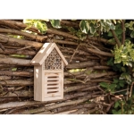 Petit hôtel publicitaire pour abeilles et autres insectes en bois couleur bois vue d'ambiance