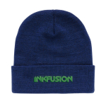 Bonnet écologique personnalisé en matériau recyclé EcoSave couleur bleu marine vue avec logo