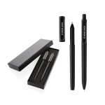 Lot de stylos à encre bleue avec finition métallisée Clip Corporate couleur noir avec zone d'impression