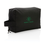 Trousse de toilette de voyage durable au design simple Básico Eco couleur noir vue avec logo
