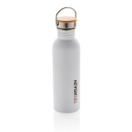 Gourde inox à paroi unique avec couvercle et poignée 700 ml Clip Neck couleur blanc vue avec logo