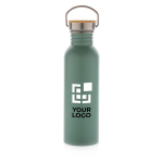 Gourde inox à paroi unique avec couvercle et poignée 700 ml couleur vert avec zone d'impression