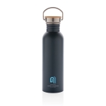 Gourde inox à paroi unique avec couvercle et poignée 700 ml Clip Neck couleur bleu foncé vue avec logo