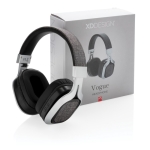 Casque audio personnalisé pliable confortable et détail en tissu Vogue couleur gris vue avec boîte