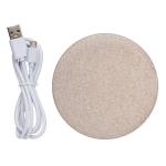 Chargeur sans fil ultra-plat avec boîtier circulaire écologique Wheat couleur naturel troisième vue