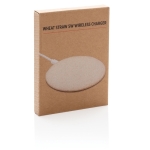 Chargeur sans fil ultra-plat avec boîtier circulaire écologique Wheat couleur naturel deuxième vue avec boîte
