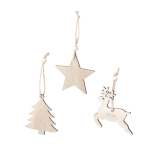 Set de 3 décorations de Noël en bois avec ficelle pour accrocher Woody vue principale