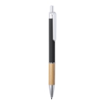Stylo à bouton poussoir en bambou et alu mat avec encre bleue Pioneer® couleur noir première vue
