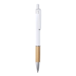 Stylo à bouton poussoir en bambou et alu mat avec encre bleue Pioneer® couleur blanc deuxième vue