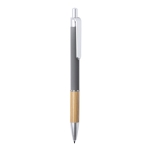 Stylo à bouton poussoir en bambou et alu mat avec encre bleue Pioneer® couleur gris première vue