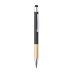 Stylo en bambou et aluminium gravés avec logo à l'encre bleue Touch couleur noir première vue
