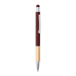 Stylo en bambou et aluminium gravés avec logo à l'encre bleue couleur rouge première vue