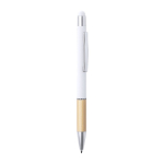 Stylo en bambou et aluminium gravés avec logo à l'encre bleue Touch couleur blanc première vue