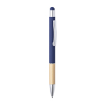 Stylo en bambou et aluminium gravés avec logo à l'encre bleue Touch couleur bleu marine première vue
