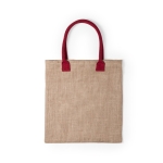 Tote bag avec logo en jute avec anses colorées en coton Jute Colorhand couleur rouge première vue