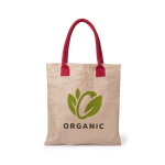 Tote bag avec logo en jute avec anses colorées en coton Jute Colorhand couleur rouge première vue
