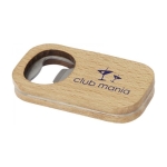 Décapsuleur publicitaire fonction sous-verre en bois Metalwood Club couleur bois clair deuxième vue impression tampographie