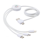 Câble de charge publicitaire muli-connection Antibacterial couleur blanc vue avec impression sérigraphique