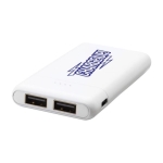 Power Bank de poche de 5.000 mAh avec deux ports USB Heroe couleur blanc deuxième vue impression tampographie