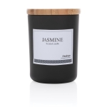 Bougie à l'arôme subtil avec couvercle en bambou et logo Jasmine couleur noir troisième vue