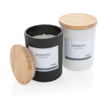 Bougie à l'arôme subtil avec couvercle en bambou et logo Jasmine couleur noir vue générale