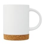 Tasse avec logo en céramique avec base en liège 425ml Contempo Cork couleur blanc deuxième vue frontale