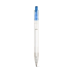 Stylo transparents avec bouton-poussoir coloré et encre noire RPET couleur bleu première vue