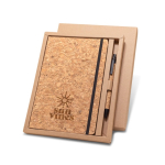 Kit de carnet gravé et stylo en liège A5 avec des pages lignées Cork couleur naturel image avec logo