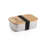 Lunch box hermétique en acier avec couvercle en bambou 800ml Scandi couleur argenté image avec logo
