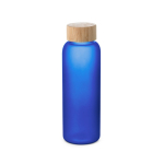Bouteille en verre avec finition mate et bouchon en bambou 500 ml. couleur bleu roi