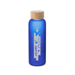 Bouteille en verre avec finition mate et bouchon en bambou 500 ml. couleur bleu roi image avec logo