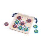 Jeu de morpion simple en bois dans une pochette en coton couleur naturel
