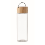 Gourde en verre avec couvercle en bambou poignée 500 ml Crystal Geneve couleur transparent