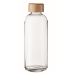 Gourde en verre avec logo, couvercle en bambou 650 ml Pure Glass couleur bois