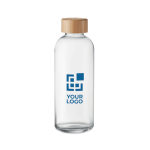 Gourde en verre avec logo, couvercle en bambou 650 ml Pure Glass vue avec zone d'impression