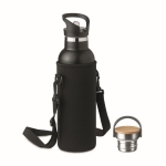 Gourde isotherme avec sac de transport et 2 bouchons 700 ml Adventure couleur noir