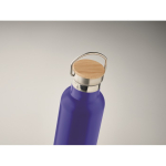 Gourde isotherme en inox avec logo et bouchon bambou 750 ml couleur bleu vue photographique