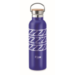 Gourde isotherme en inox avec logo et bouchon bambou 750 ml couleur bleu vue principale